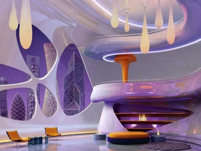 futurismus v interiéru bytu ve světlé barvě